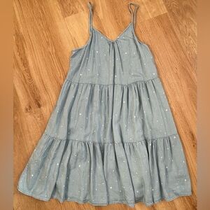 New Thread & Supply dress Blue Star Tencel Sleeveless v-neck ruffle large NWT